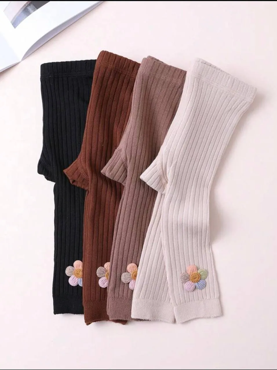 Girls Flower Decor Ribbed Knit Leggings – photo 3