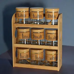 9-Piece Glass Storage Jar Set with Wooden Rack