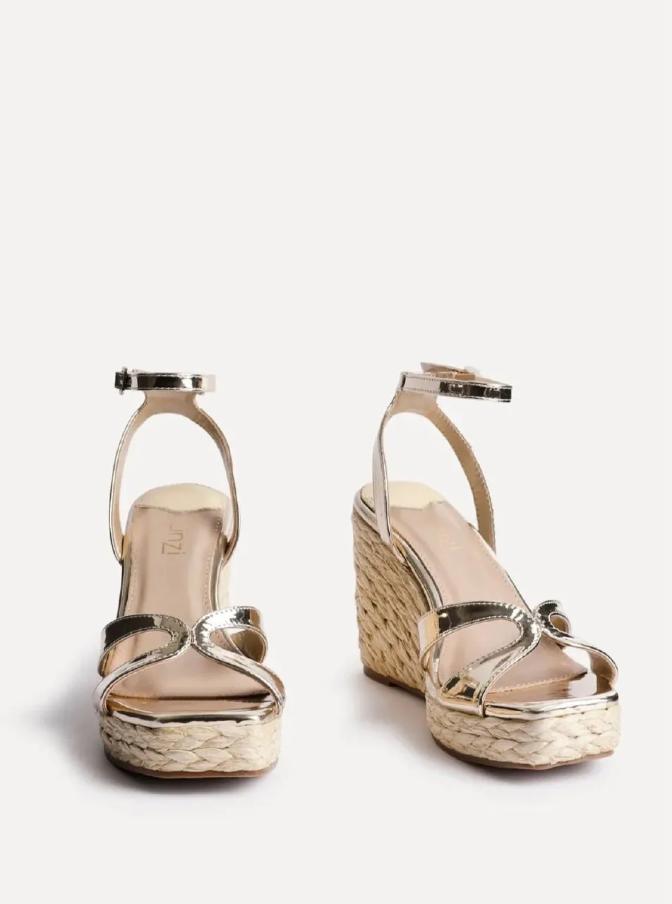 LINZI Gold Cross Over Espadrille Wedge – photo 4