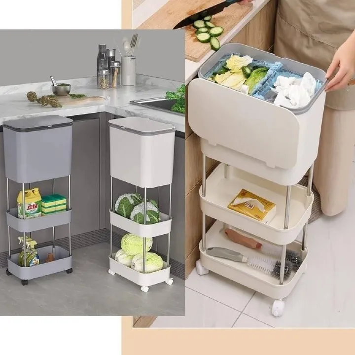 3-Layer Kitchen Storage Rack Trash Can – photo 3