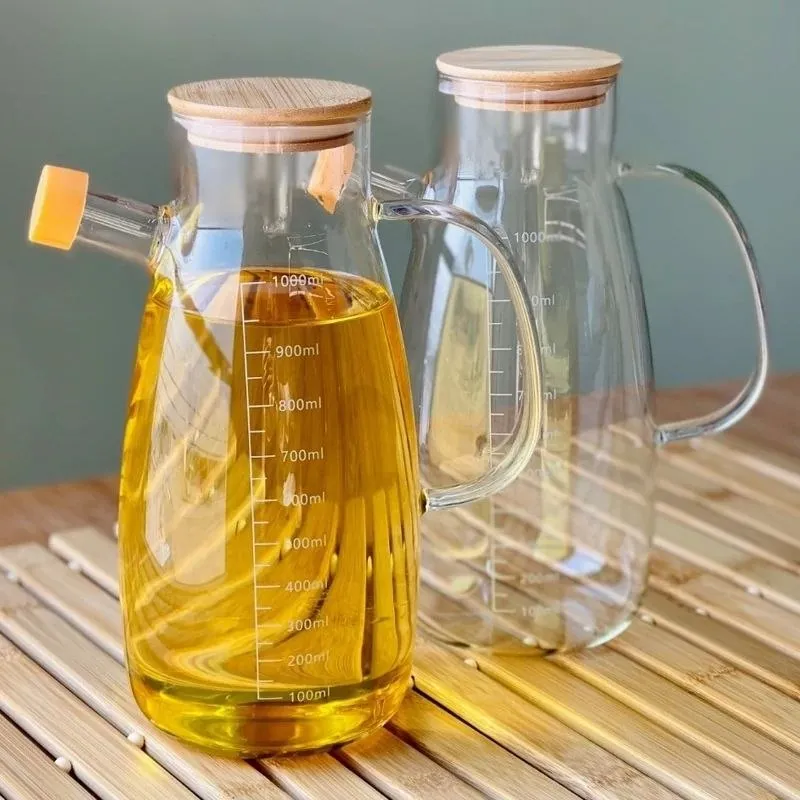 1L Glass Oil Dispenser with Wooden Lid – photo 4