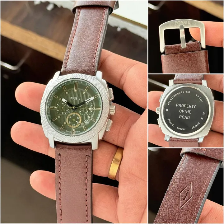 Fossil Leather Chronograph Green Dial Watch – photo 3
