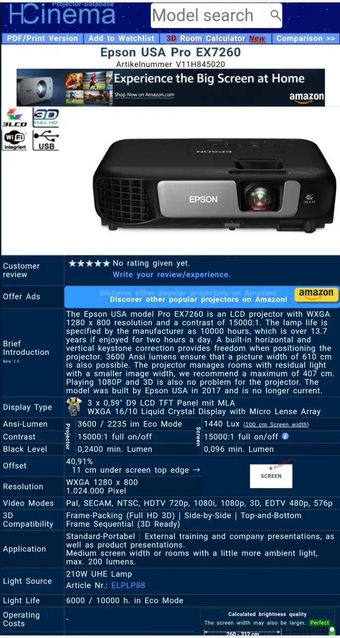 Epson Pro EX7260 Full HD 3LCD WXGA Home Cinema WiFi Wireless 3600-Lumens Projector – photo 5