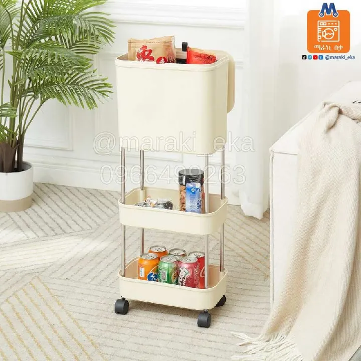 3-Layer Kitchen Storage Rack with Trash Bin – photo 4