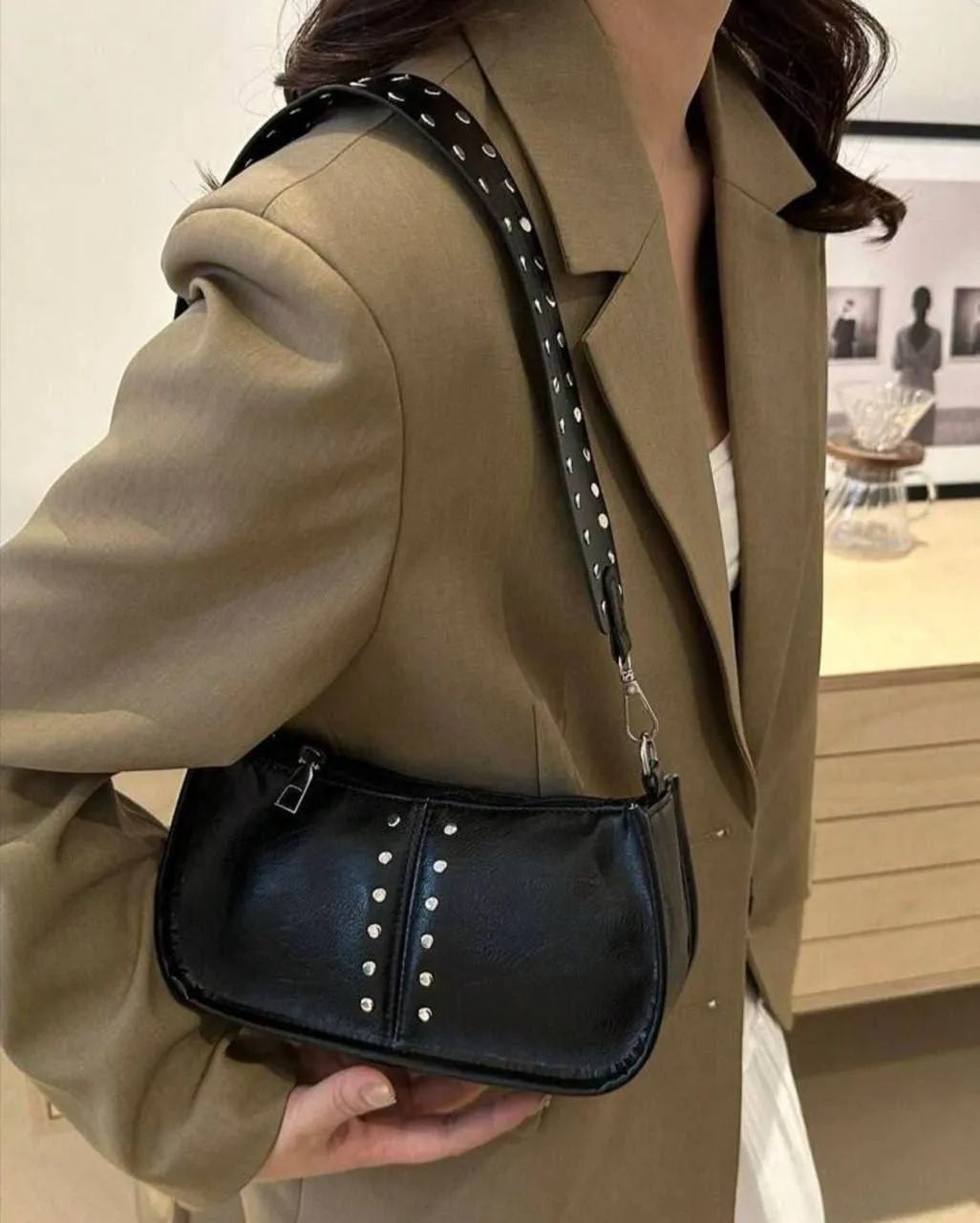 Black Studded Shoulder Handbag – photo 3