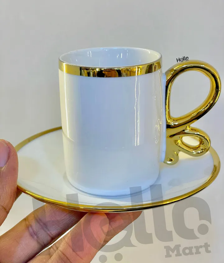 White Gold Rim Coffee Cup Set – photo 3