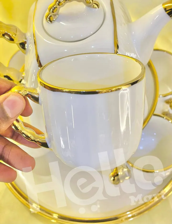 White Gold Tea Pot with Six Cups – photo 3