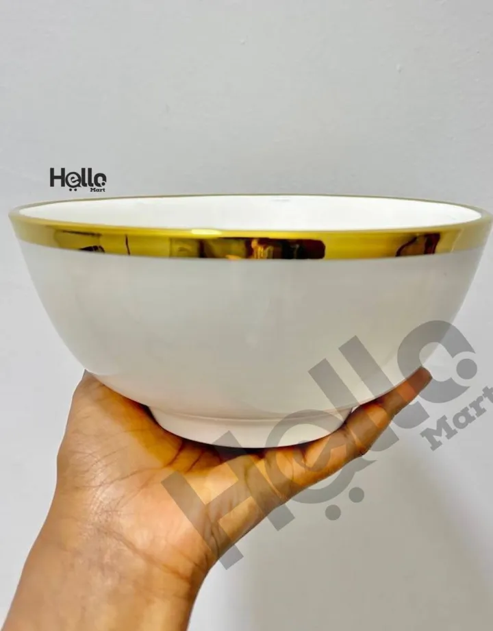 White Serving Bowl with Gold Rim – photo 3