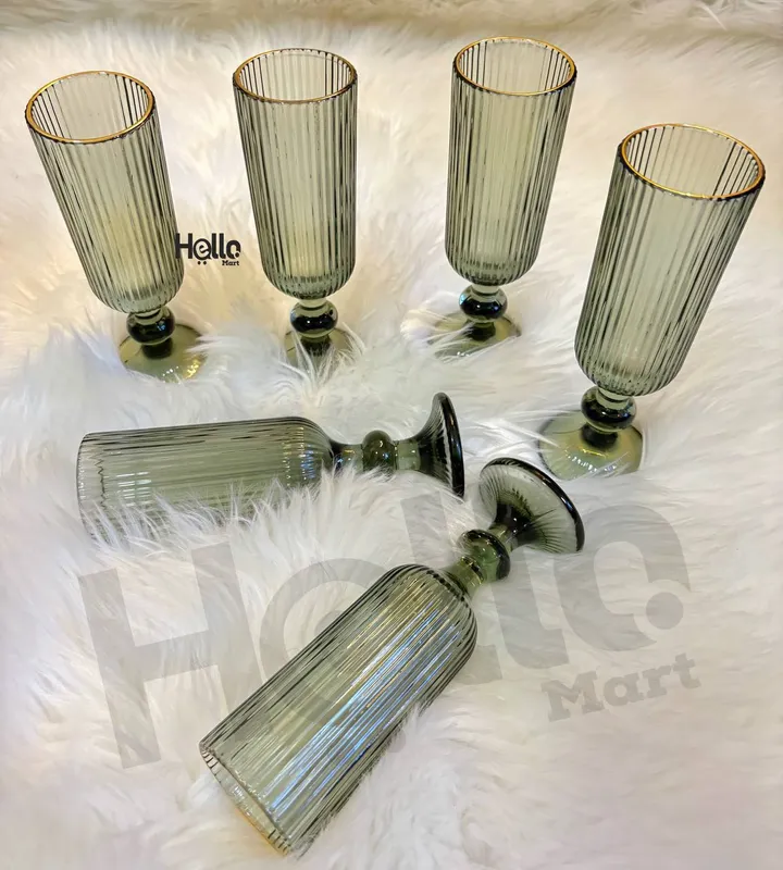 Set of 6 Ribbed Glass Cups – photo 3