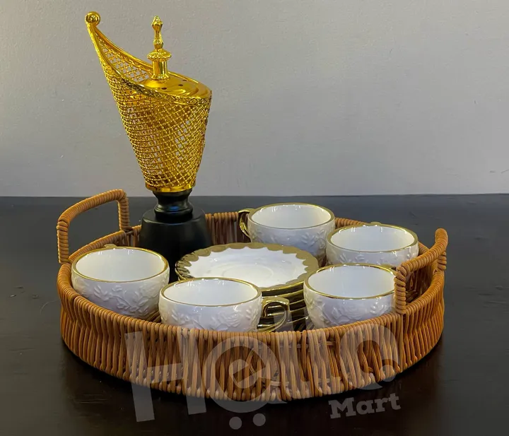 Wicker Service Tray Coffee Cup Set – photo 3