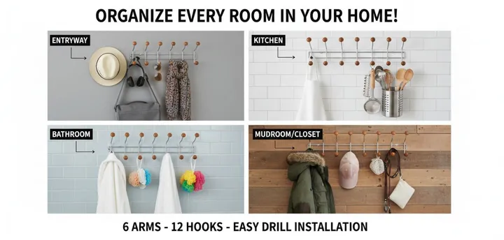 Wall Mounted 12 Hook Organizer Rack – photo 3