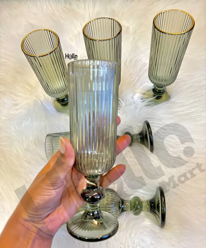 Set of 6 Ribbed Glass Cups – photo 4
