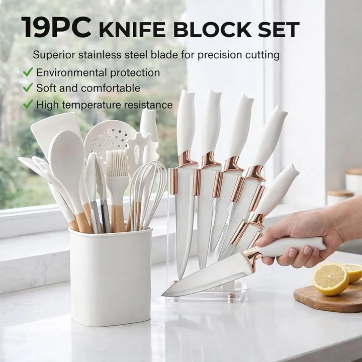19pc White Knife Set with Utensils – photo 3