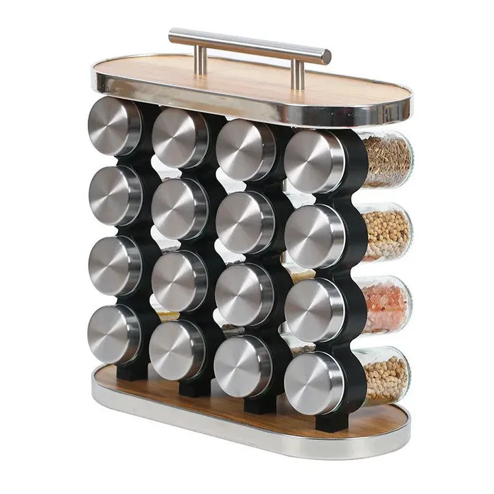 16 Pcs Spice Carousel Glass Jar with Rack – photo 3