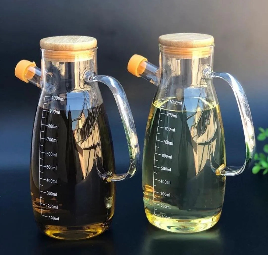 1L Glass Oil Dispenser with Wooden Lid – photo 3