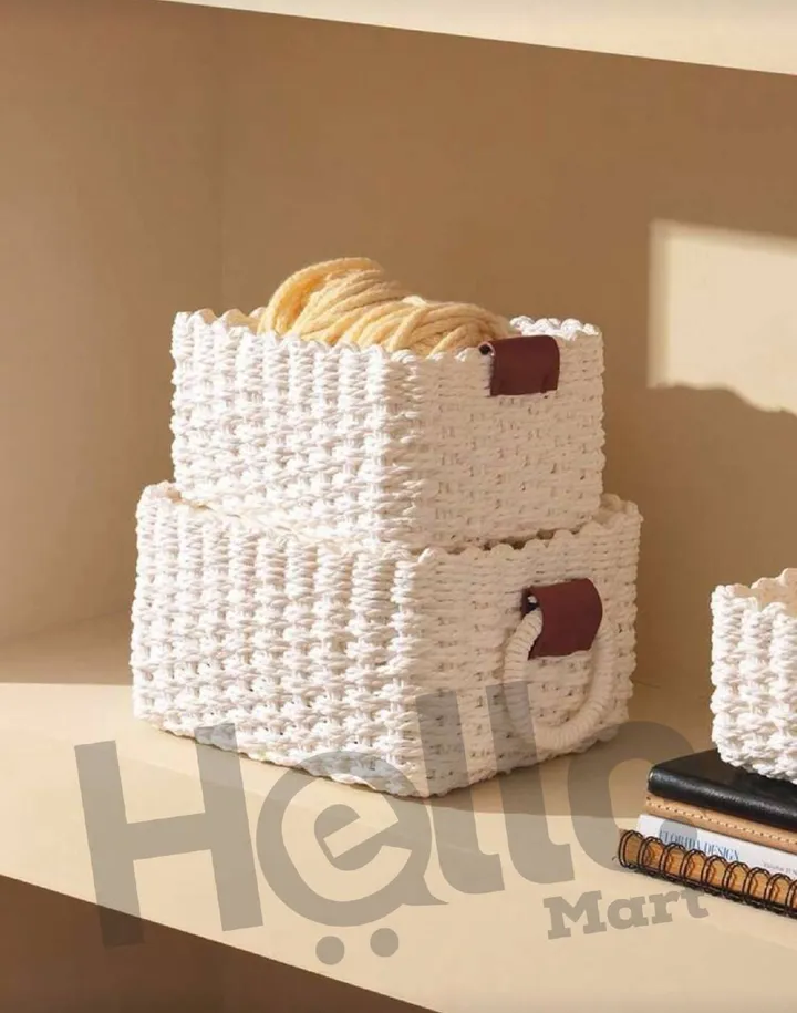 White Woven Storage Basket Set – photo 3